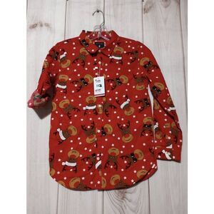 Cactus Boys Shirt 11 12 Christmas Button Front Reindeer red Adjustable Sleeve